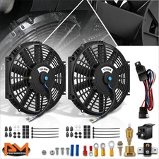 2x 10" 12V Push Pull Racing Slim Electric Radiator Cooling Fan w/Relay&Mount Kit