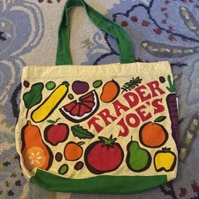 Trader Joes Fruit Vegetable Reusable Shopping ECO cloth tote bag USA Colorful