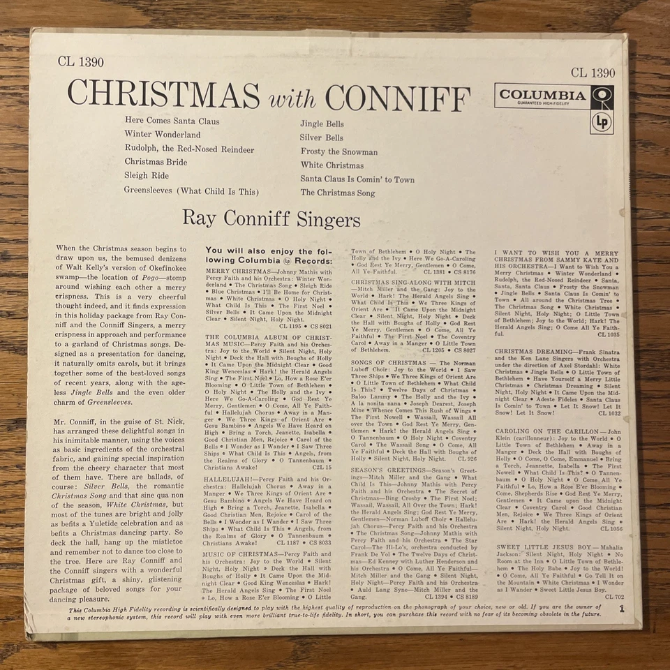 Ray Conniff / Christmas With Conniff LP Columbia 6 Eye Mono Holiday VG- - Image 4 of 4