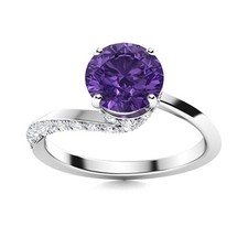 Bypass Side Accents 6MM Round Shape Amethyst 925 Sterling Silver Solitaire Ring