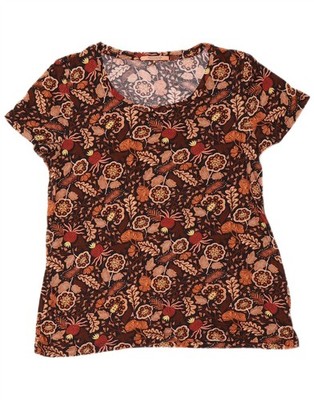 SCOTCH & SODA grafisches Damen-T-Shirt Oberteil UK 14 mittelbraun Blumenmuster AM10