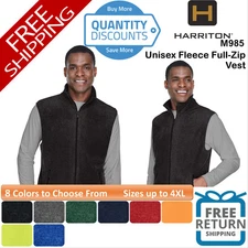 🔥 Harriton Men Midweight Fleece Full-Zip Vest pockets soft Up To 4XL M985