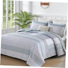 Green Quilt Size, Bohemian Stripe Quilt Sets 3 Pieces Boho King Light Green