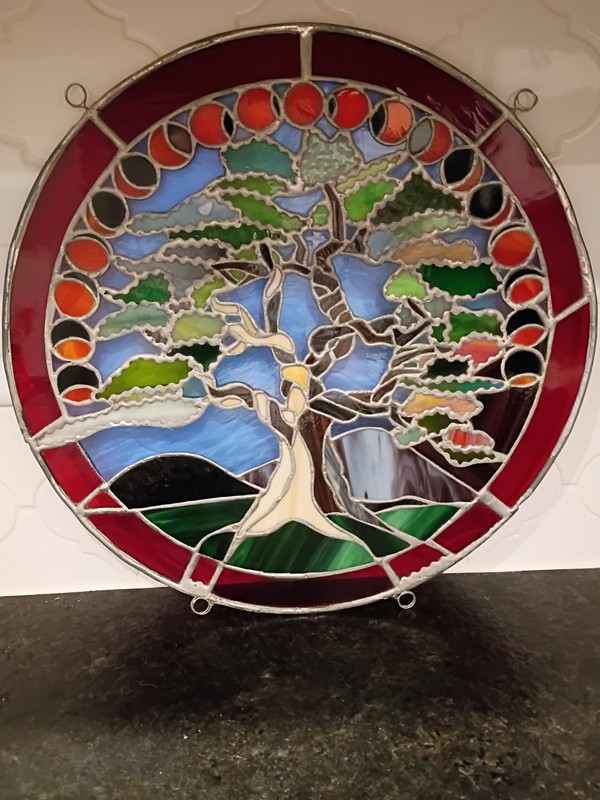 Handmade Stained Glass Mosaic Unique Tree of Life Wall Hanging Home Decor