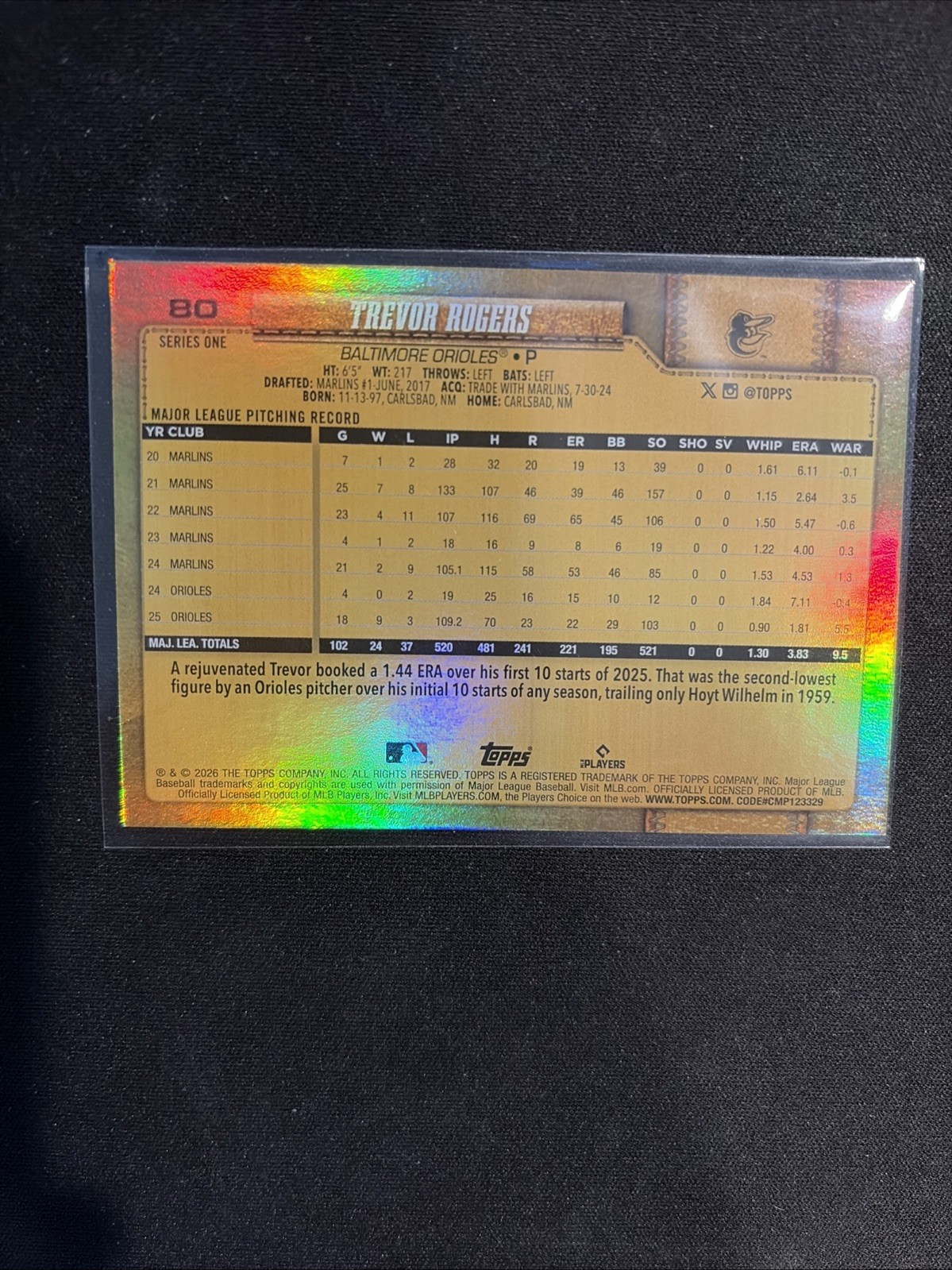Trevor Rogers 2026 Topps Series One Golden Mirror Image Variation SSP #80
