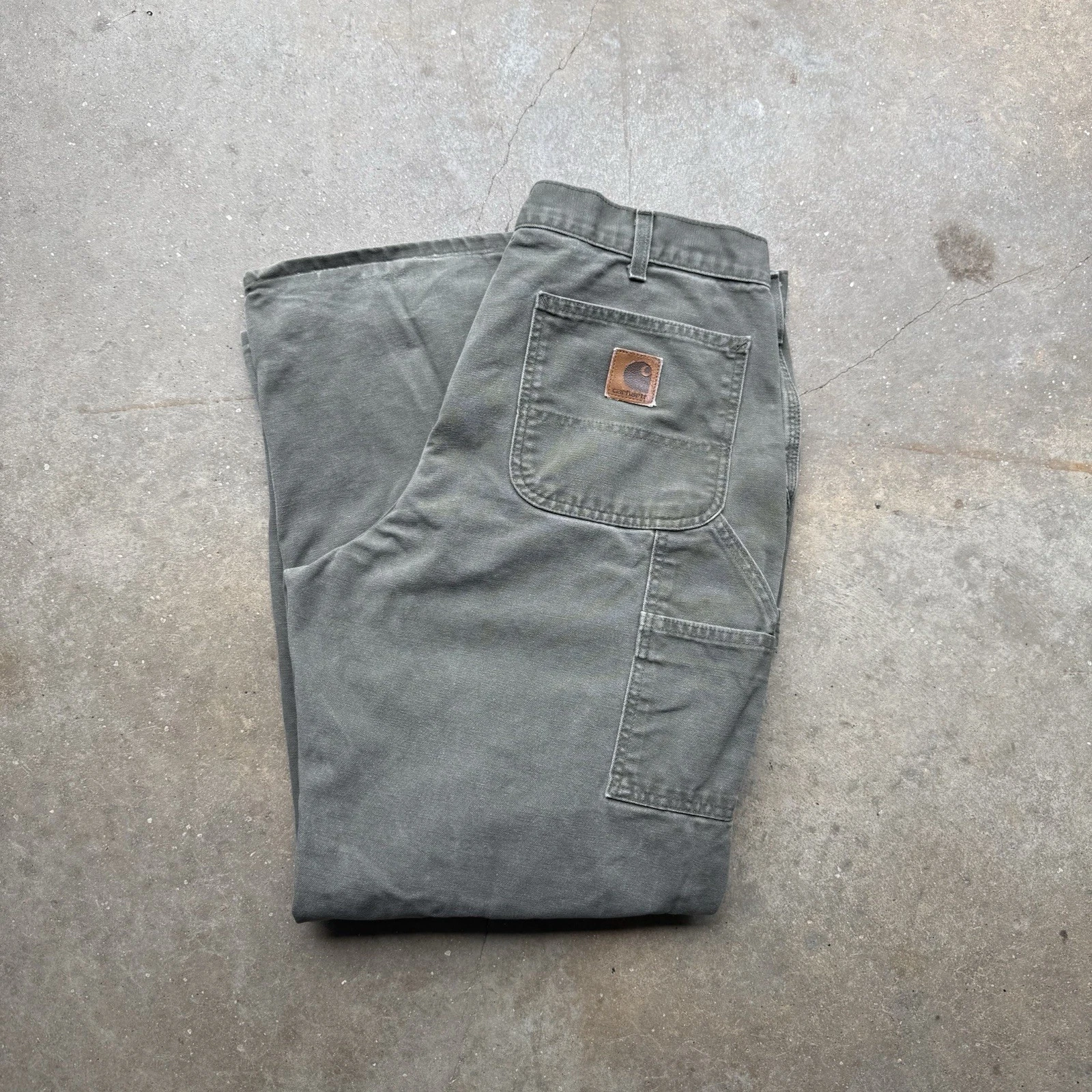 Carhartt Pants Mens 36x30 Green B11 MOS Vintage Big Tab Loose Carpenter Faded