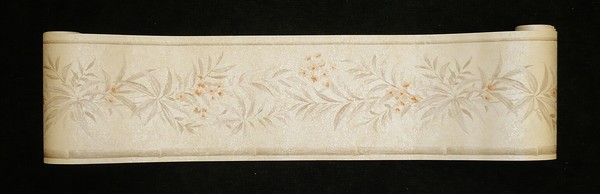 0476-3-) Borte Satin BordüRe 5M X Ca. 18Cm Mit Dekor Creme-Beige Grau-Beige-image