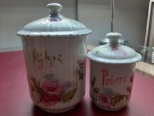 2 Pots à épices Anciens Faïence Décor floral - Cuisine Campagne Rétro