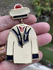 Sailor's dress brooch uniform blue white red ponpon red metal 60s