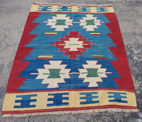 Antique Traditional Oriental Multicolor Wool Kilim Rug Carpet 151x131 cm