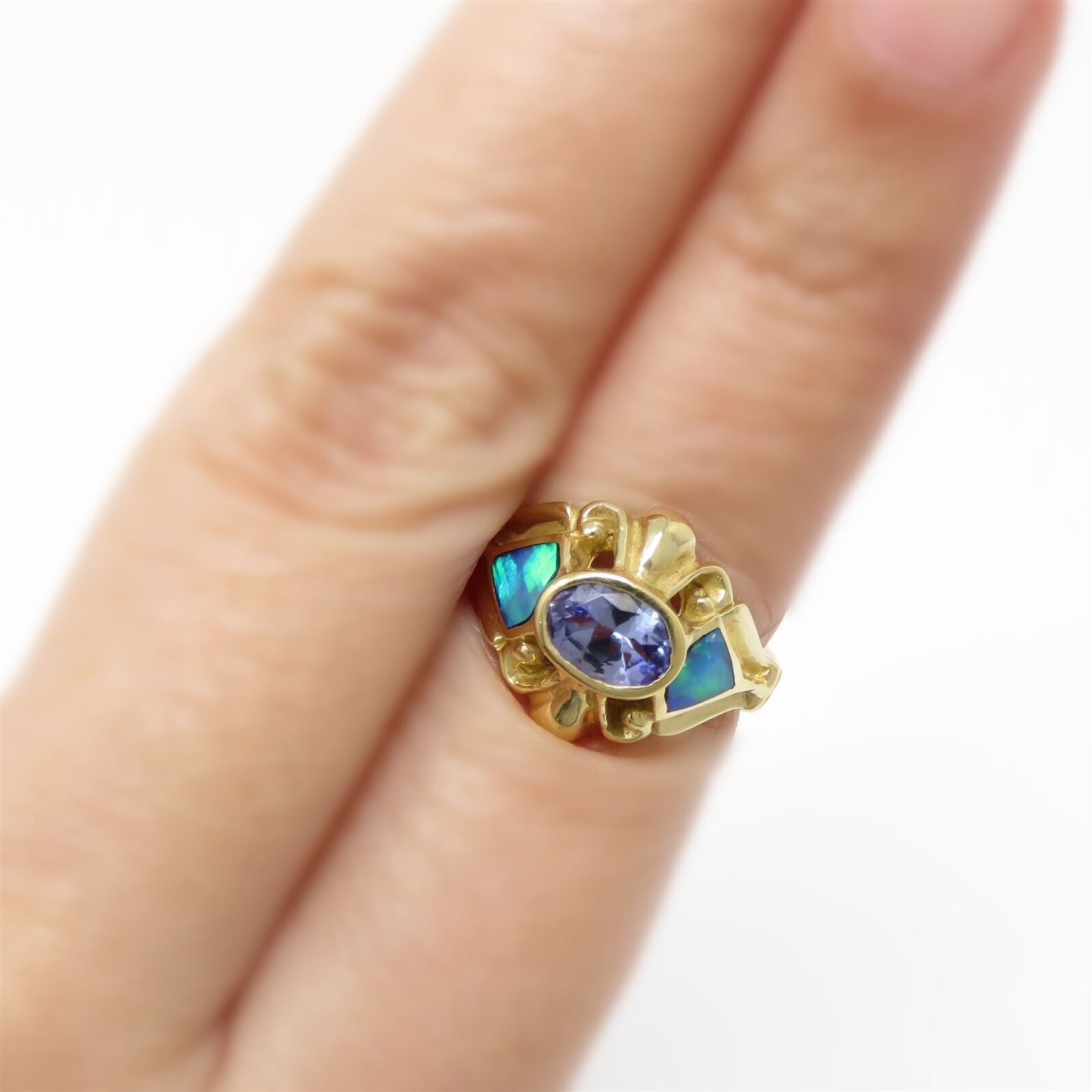 NYJEWEL 14k Yellow Gold Tanzanite & Black Opal Ri… - image 6