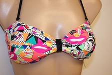 NWT California Waves Bikini Bra Top White Multi Color
