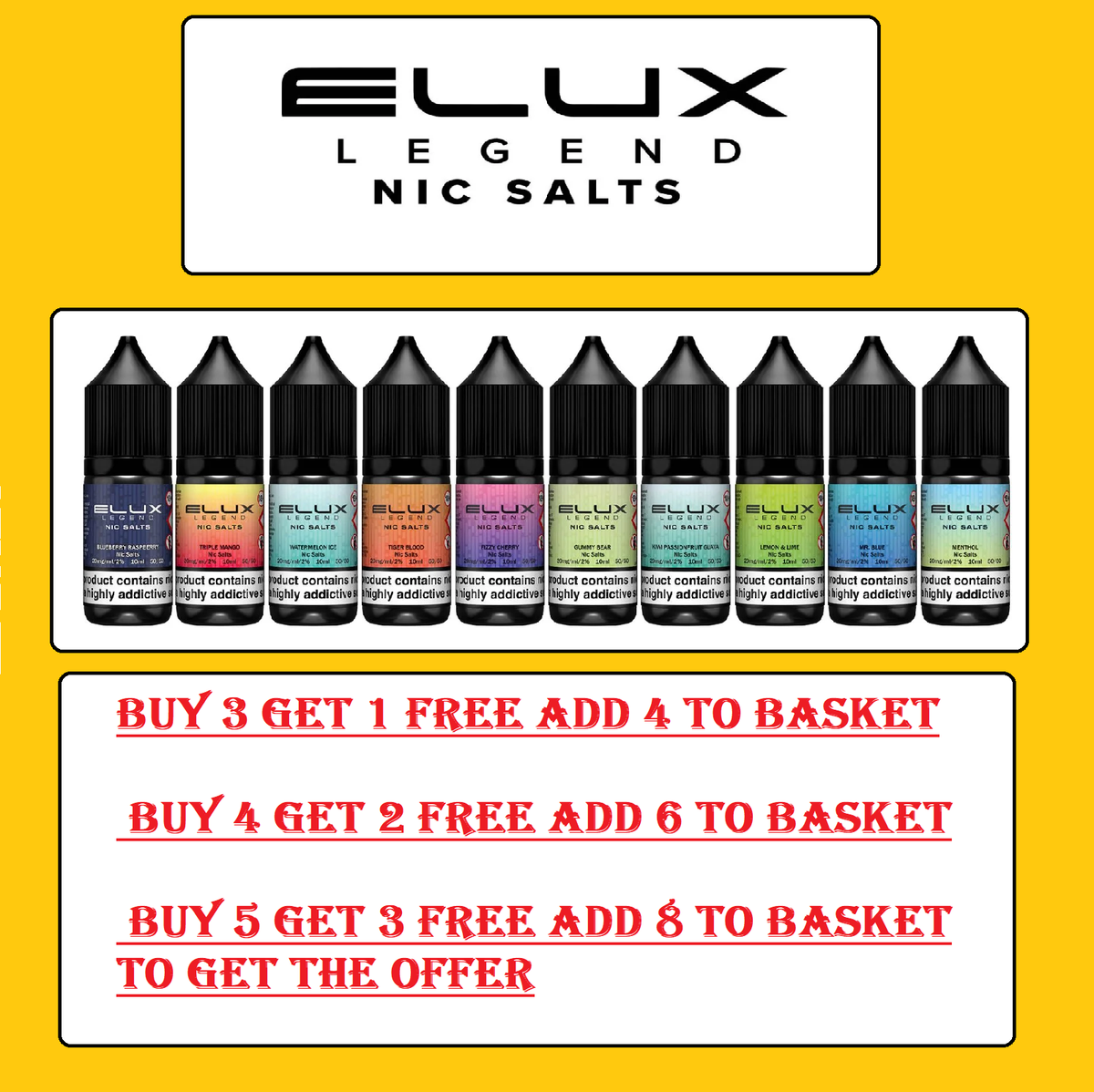 Elux Nic Salt 10ml E Liquid Vape Juice 50VG/50PG Buy 3 get 1 free add 4 NEW  FLAV | eBay UK