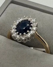 9ct Yellow Gold 1.80Ct Sapphire and Diamond Cluster Ring,  Sizes J to Q (280S)