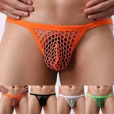 Men Fishnet Mesh Sexy Bikini Brief See-Through G-String Thong Lingerie Underwear