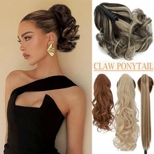 Real Wavy Ponytail Claw Clip In Hair Extension Extra Thick Pony Tail As Human US