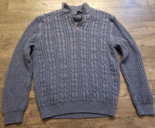Tasso Elba Mens Large Knit Blue Sweater Quarter Zip Neck Pullover 100 Cotton FS