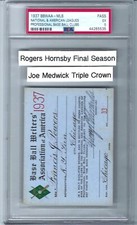 1937  MLB Ticket Pass To All Grounds Rogers Hornsby Final Season PSA 5