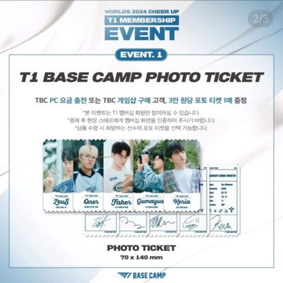 T1 BASE CAMP PHOTO TICKET OFFICIAL PHOTOCARD WORLD 2024 CHEER UP