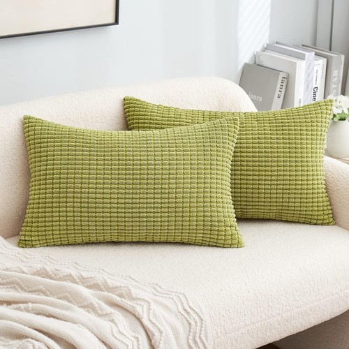 2x Grass Green Corduroy Cushion Covers Decorative Throw Pillow Cases
