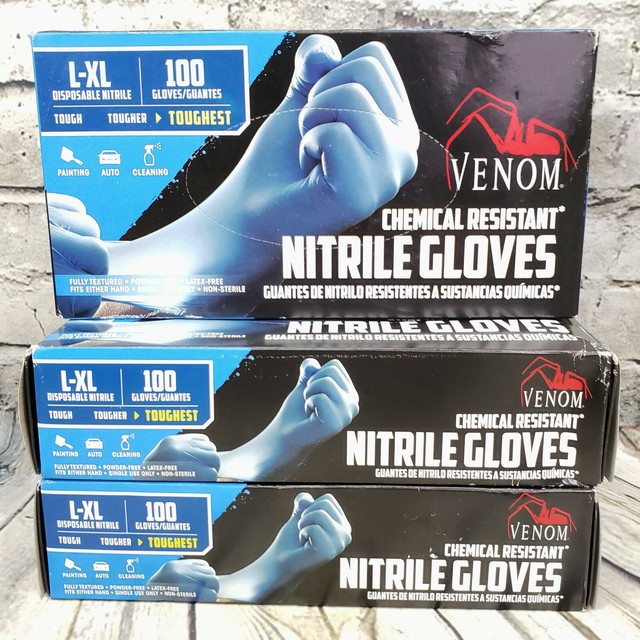 Venom Chemical Resistant 4 Mil Nitrile Gloves 100 Count Size Lxl for