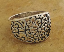 WIDE .925 STERLING SILVER FILIGREE FLORAL BAND RING size 7 style r2080