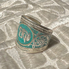 Magnifique Tibet. Argent Anneau Népal Avec Turquoise Et Om 17-20 MM