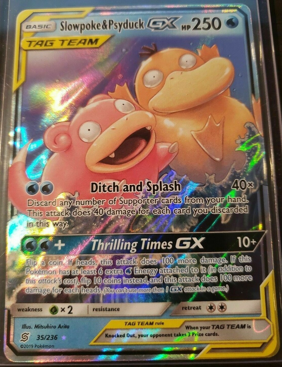 ULTRA RARE Slowpoke & Psyduck GX Tag Team 35/236 Pokemon SM