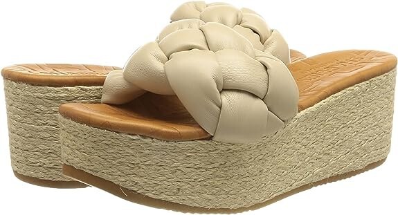 Sandalias de plataforma para mujer Shabbies Amsterdam - tacón de cuña punta abierta - beige Reino Unido 9