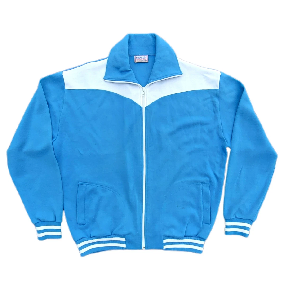 RARE Vintage 70 s Addoin Tennis Maya Blue Varsity Jacket Full Zip Sz Lrg