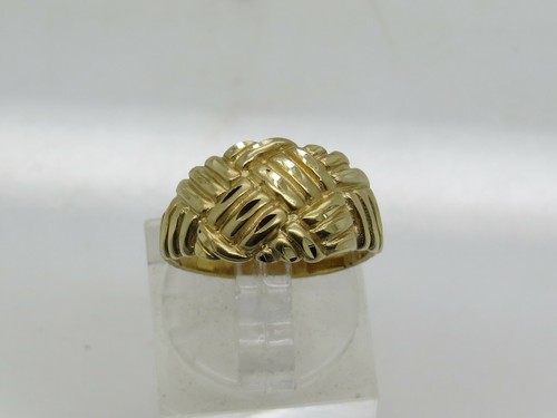 14k Yellow Gold Matte Finish Diamond CUT Basket Weave 10.7mm Ring Size 6.75