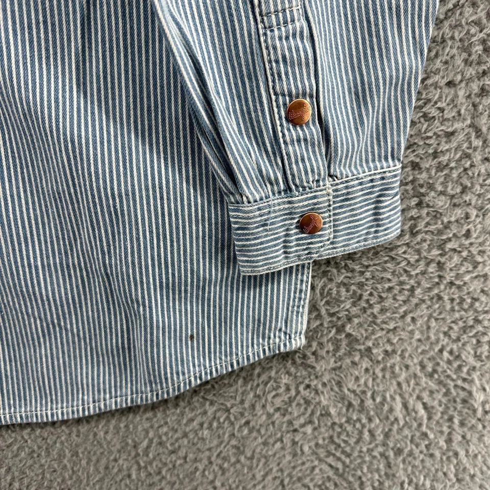 Chaqueta Wrangler Mujer Mediana M Azul Nogal Rayas Tareas Denim Camisa Chaqueta Foto 4 de 4