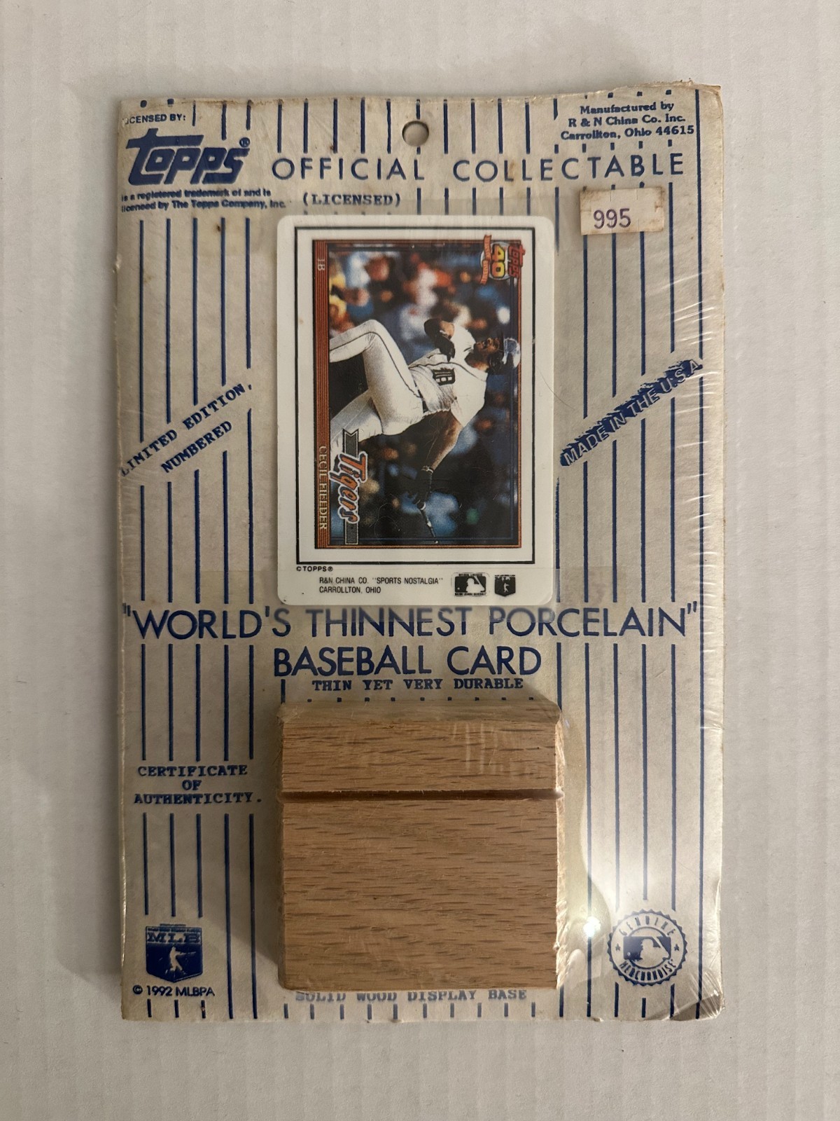 1992 Topps World's Thinnest Porcelain Cecil Fielder '91 Topps Limited Edition