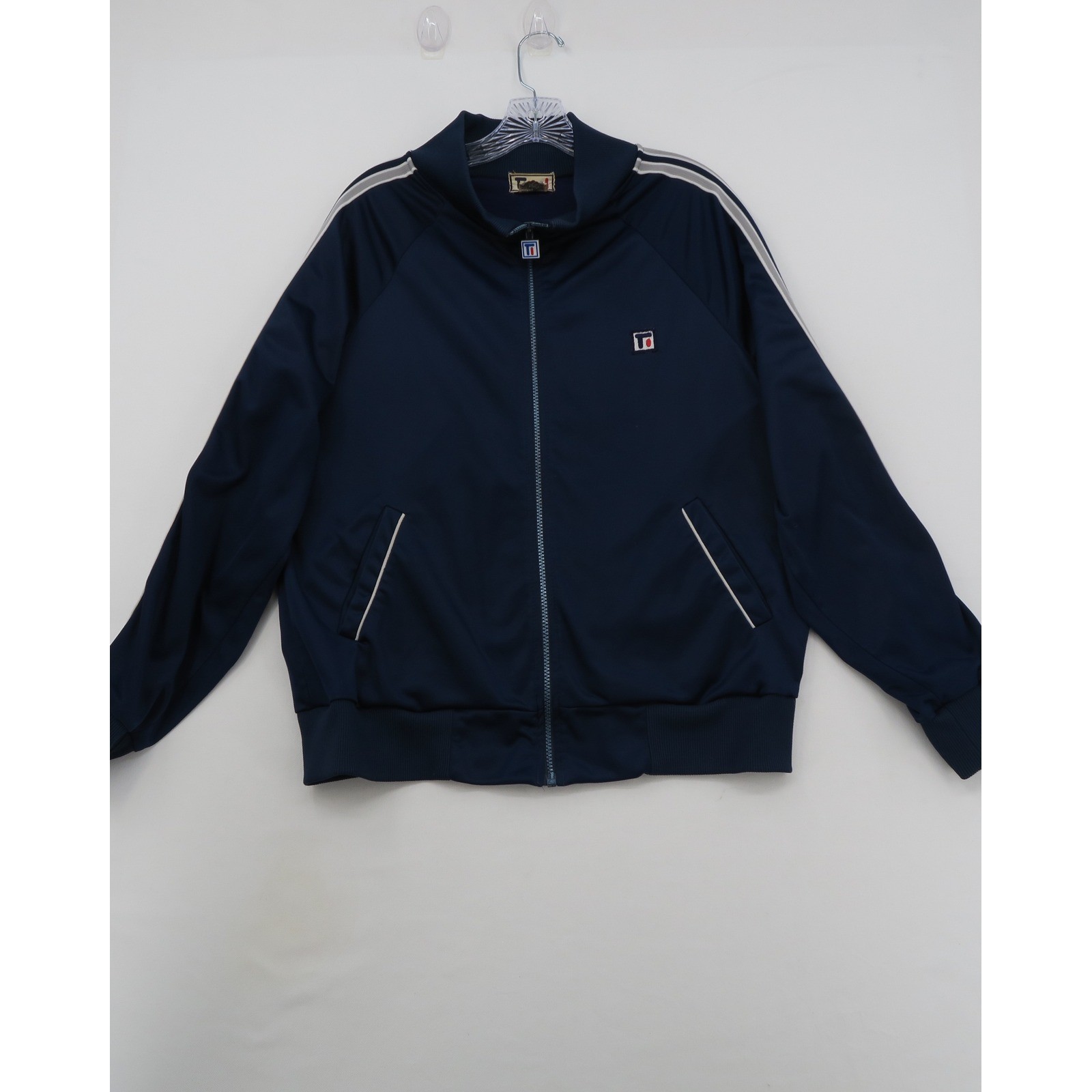 Vintage Todd1 Track Jacket Mens Large Navy Blue Striped Full Zip Made in Japan image 2