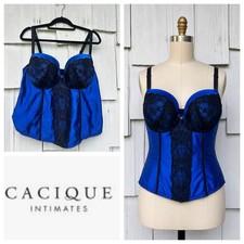 Cacique Intimates Royal Blue Black Lace Corset Bustier Top Plus Size 22/24