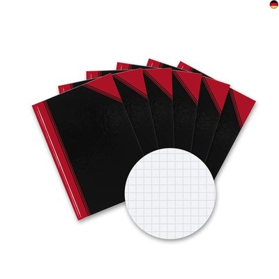 Bantex Notizbuch A6 kariert, 192 Seiten, 70 g/m², Hardcover, schwarz, 6 Stück