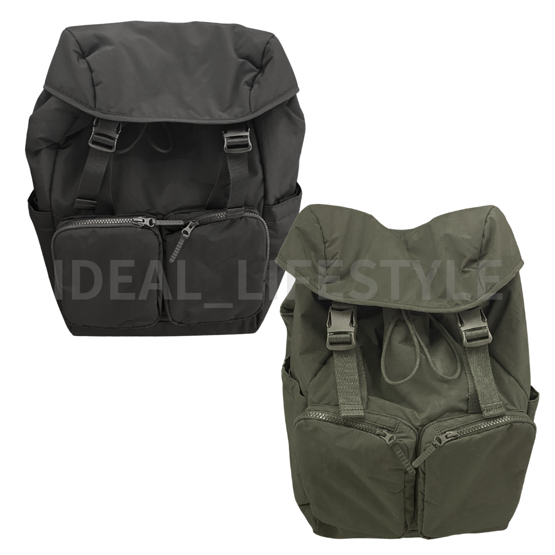 UNIQLO Multi Pocket Backpack Black/Olive Water-Repellent 