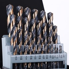 29Pcs Cobalt Drill Bit Set 1/16"-1/2", 135 Degree Tip HSS with Black and Gold...