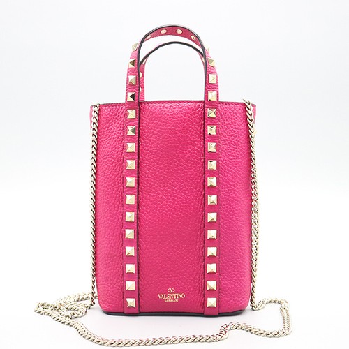 Valentino XW0P0X90VSH Pink Grained Leather Rockstud Mini Tote Crossbody Bag