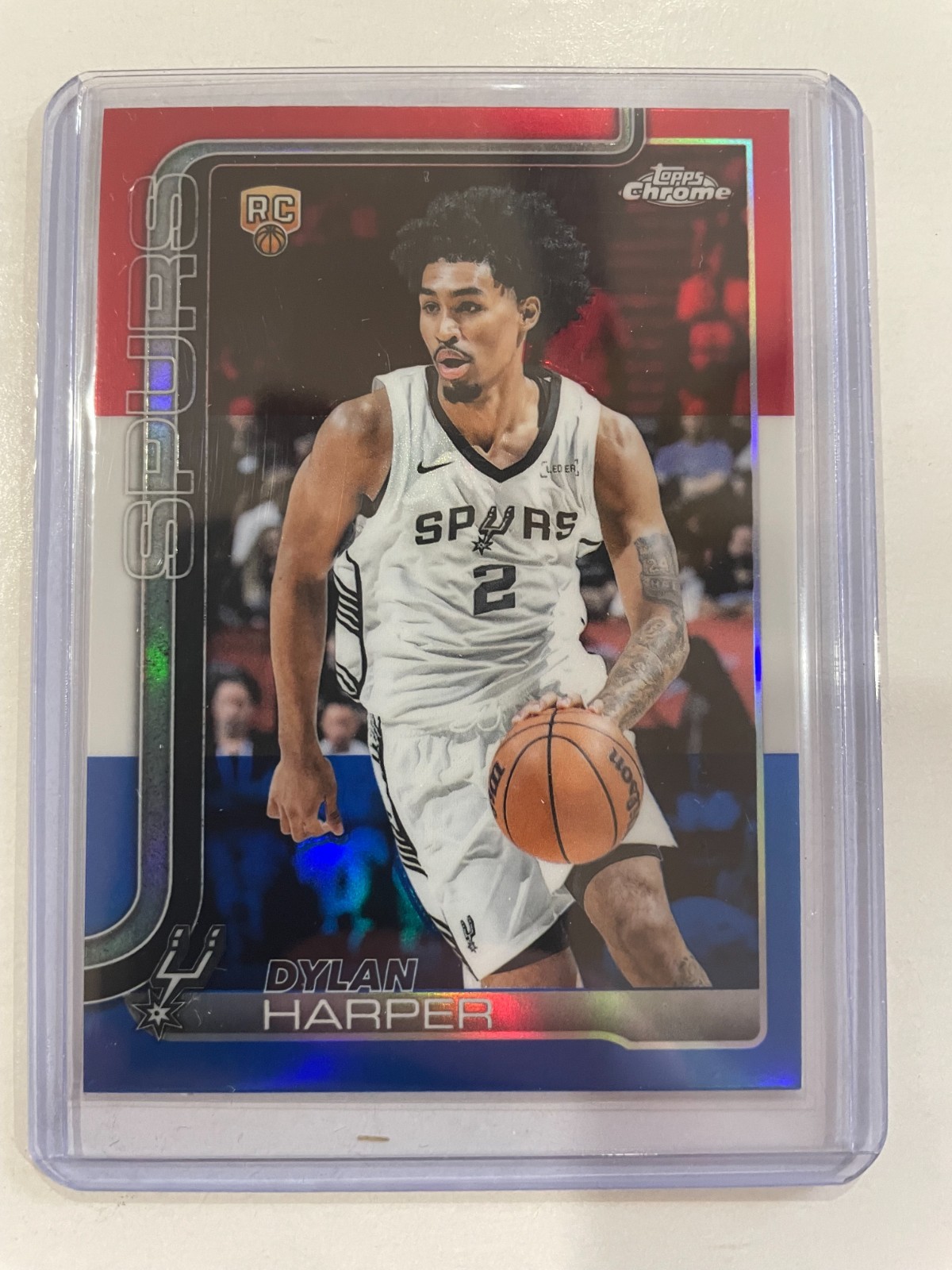 2025-26 Topps Chrome Red White Blue Refractor Dylan Harper #252 Rookie RC Card