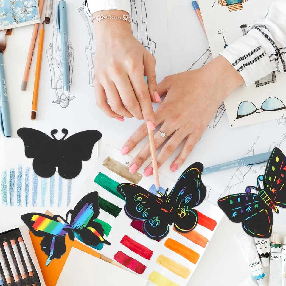 36 PIEZAS Tarjetas rasca y gana mariposa arte rascador mariposa fiesta favores fiesta artesanía bu Foto 4 de 4