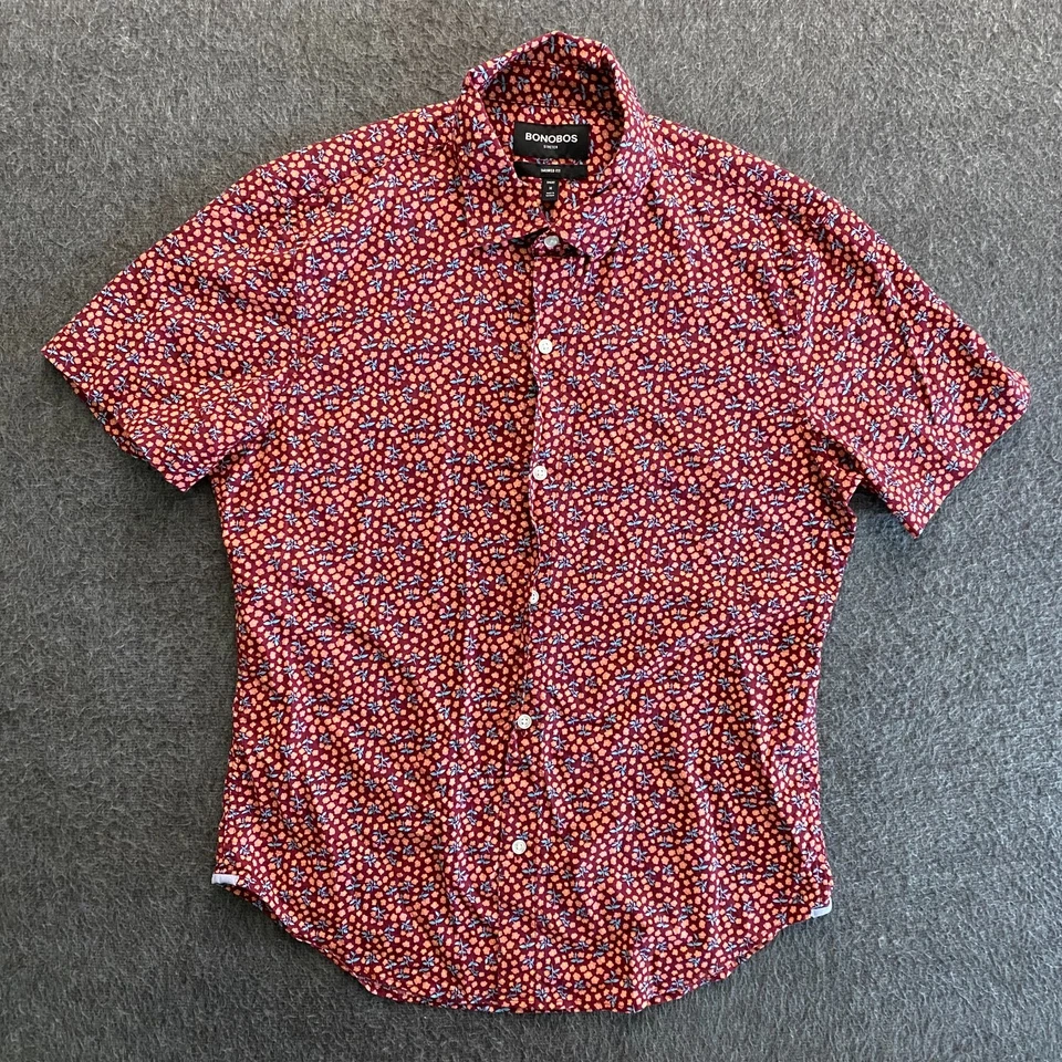 Bonobos Shirt Mens Medium Short Burgundy Floral Tailored Fit Stretch Button Up - Image 2 of 4