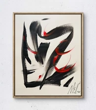 Maria Art BLACK RED 14x17 MIXED MEDIA PAPER Abstract Contemporary Wall DECOR