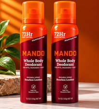 Mando Whole Body Deodorant Spray Bourbon Leather Scent 3.6 oz - Lot of 2