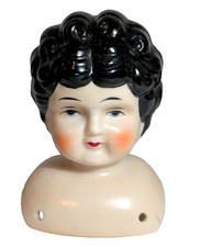 Vintage 5 Marked China Doll Head Blue Eyes Dark Hair