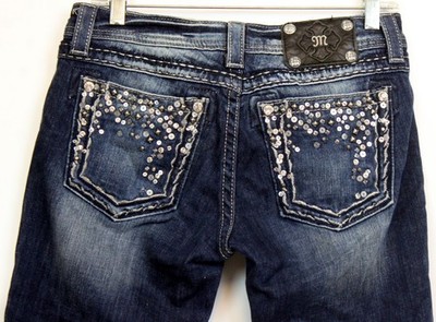 Miss Me Dark blue Denim Capri Jeans sz 29 JE5457P2 Sequins Silver Embroidery