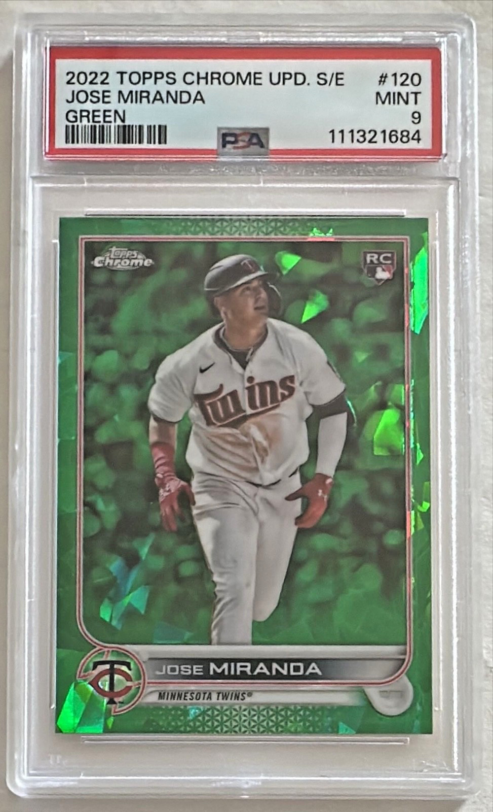 2022 Topps Chrome Update Sapphire Jose Miranda Green RC 15/75 PSA 9 Twins #120 view 2