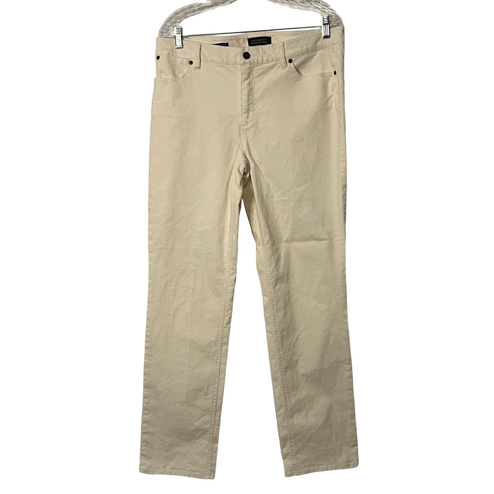 Talbots Womens Casual Pants Size 12 Cream Corduroys Straight Leg Mid Rise