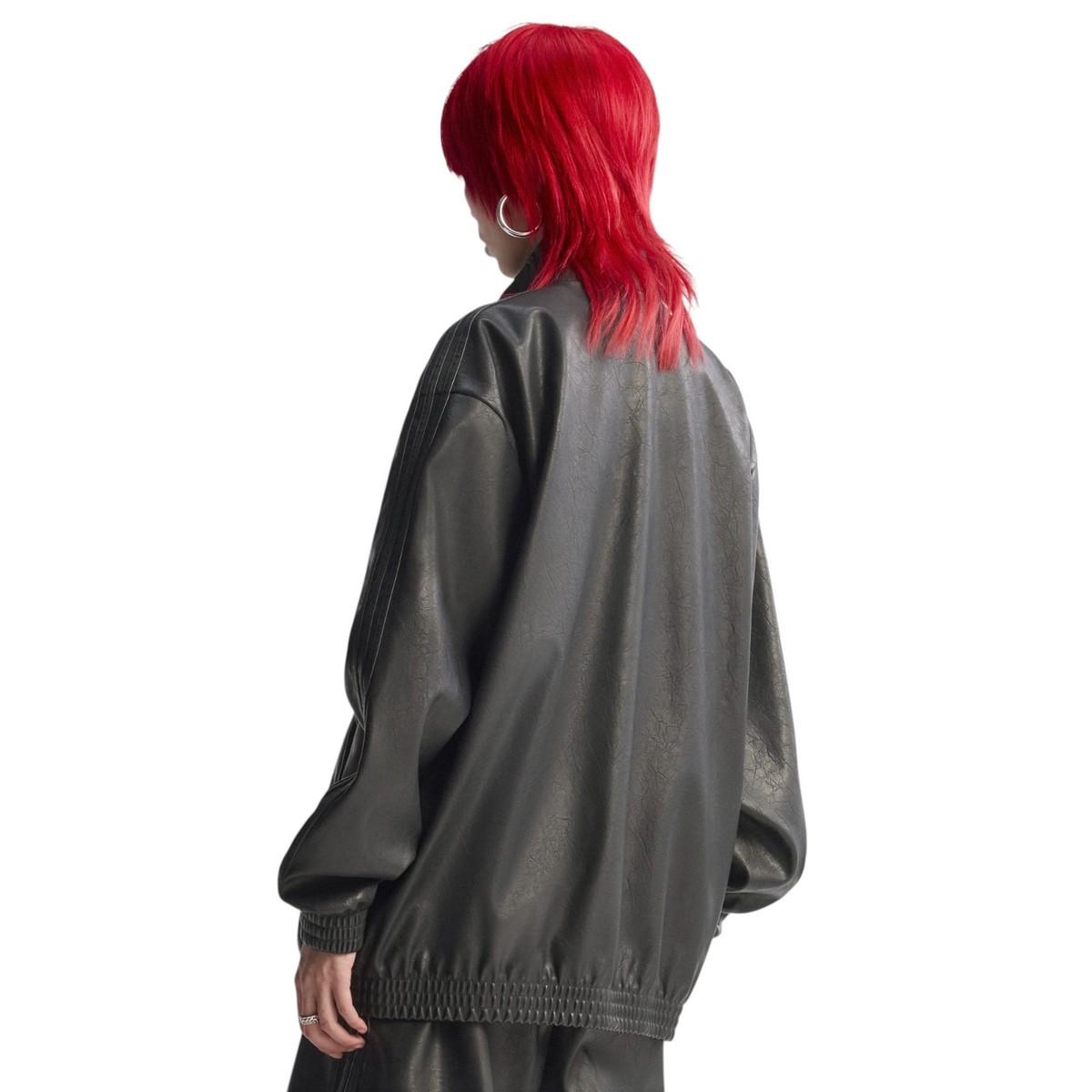 Adidas Originals Black Faux Leather Pleather Firebird Oversized