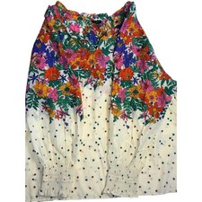 Talbots Blissful Floral smocked cuff Blouse Plus Womens 3X Floral Multi V-Neck